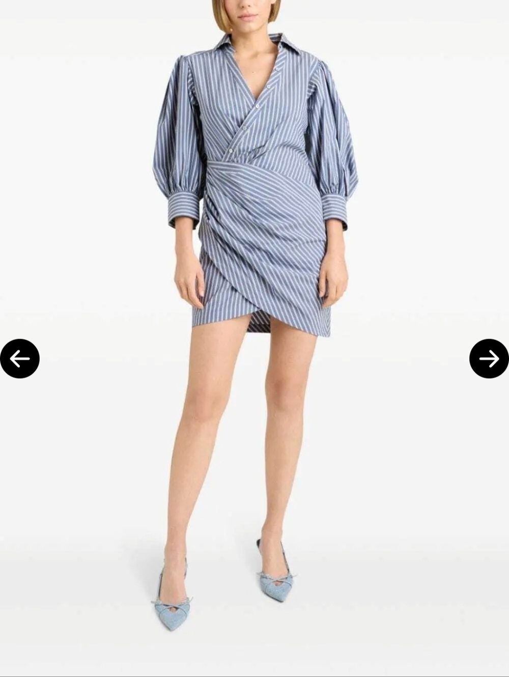 Cinq A Sept Sabrina Macaulay Dress 3/4 Puff Sleeve Striped Asymmetrical $365